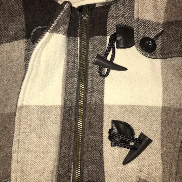 Vintage Y2K Lola Brown Plaid Wool Blend Crop Bomber Coat w/Faux Fur Trim Hood - Picture 11 of 15